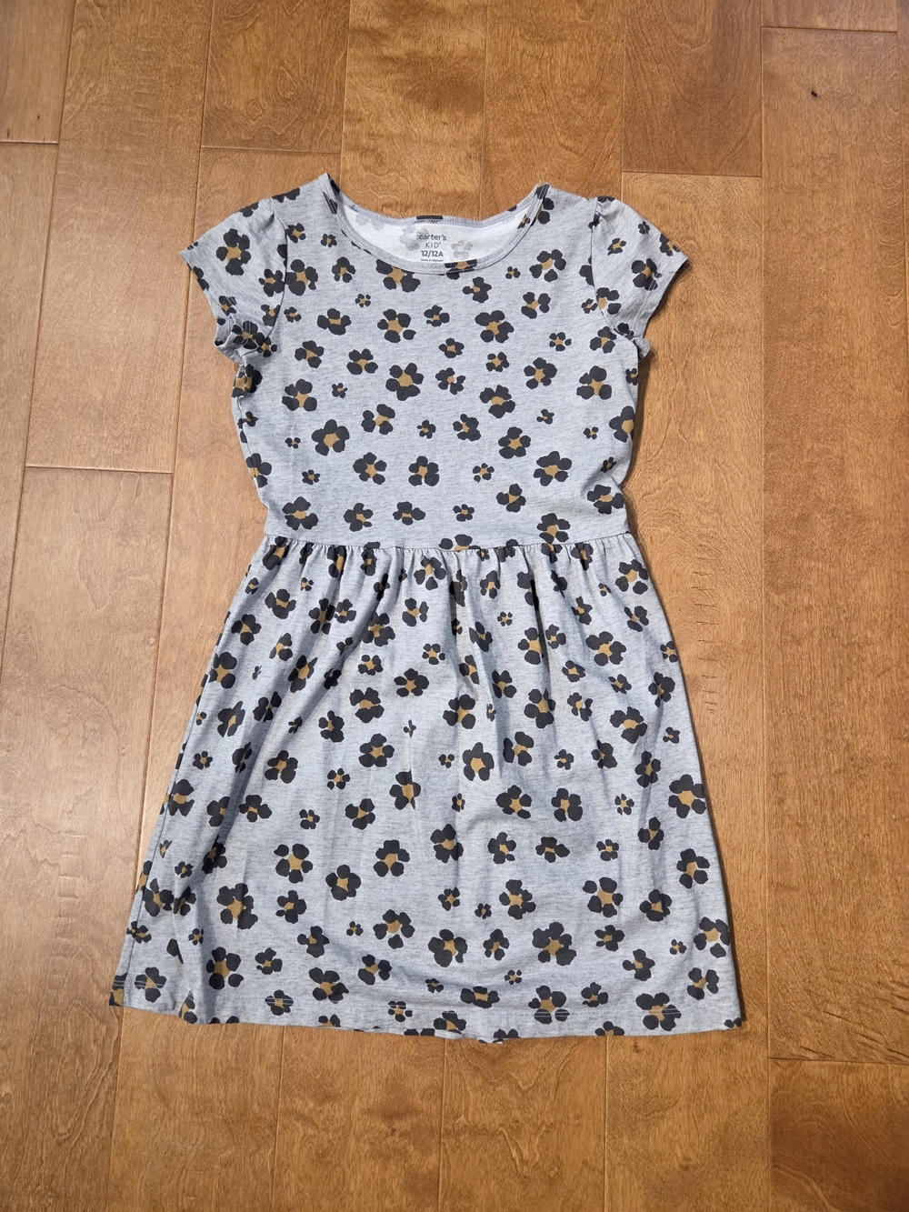 Carter's Kids Gray Floral Short Sleeve Cotton Dress Size 12